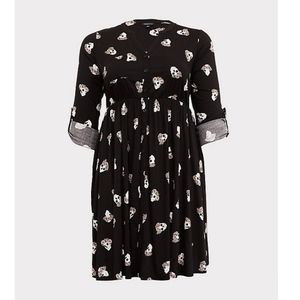 BLACK FLORAL SKULL BUTTON FRONT SHIRT DRESS
